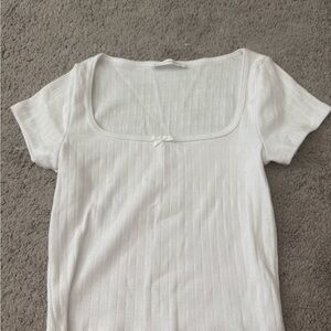 Gaze Cream Ribbed Fitted Short Sleeve Tee (NEVER WORN)
